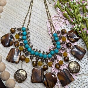Bohemian Turquoise and Brown Statement Necklace